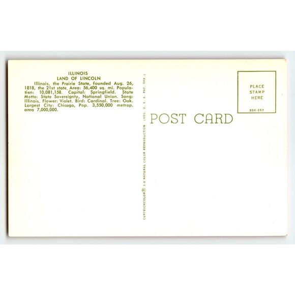 Greetings From Illinois Postcard Map Chrome State Abe Lincoln Violet Unused - Picture 2 of 2